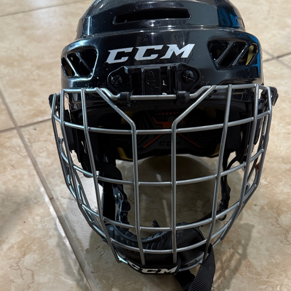 Adjustable CCM Midnight Black Helmet with Full Cage